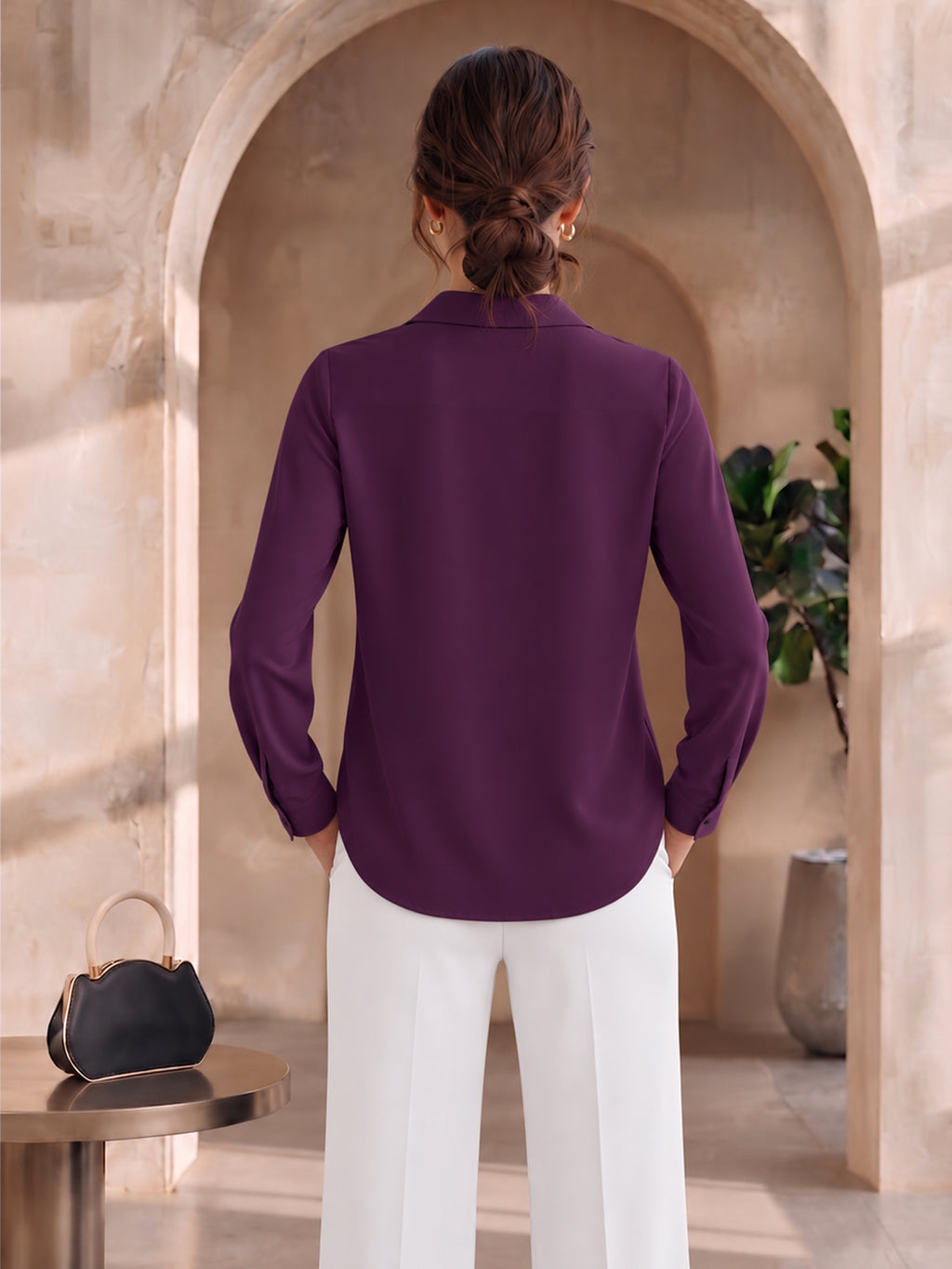 VORA LABEL Women's Elegant Crepe Shirt Style Top | Stylish Collared Neck Full Sleeve Casual & Office Wear Top