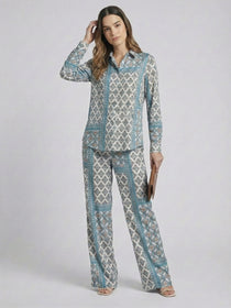 VORA LABEL Women Viscose Rayon Floral Printed Regular Fit Co-ord Set - Sky Blue