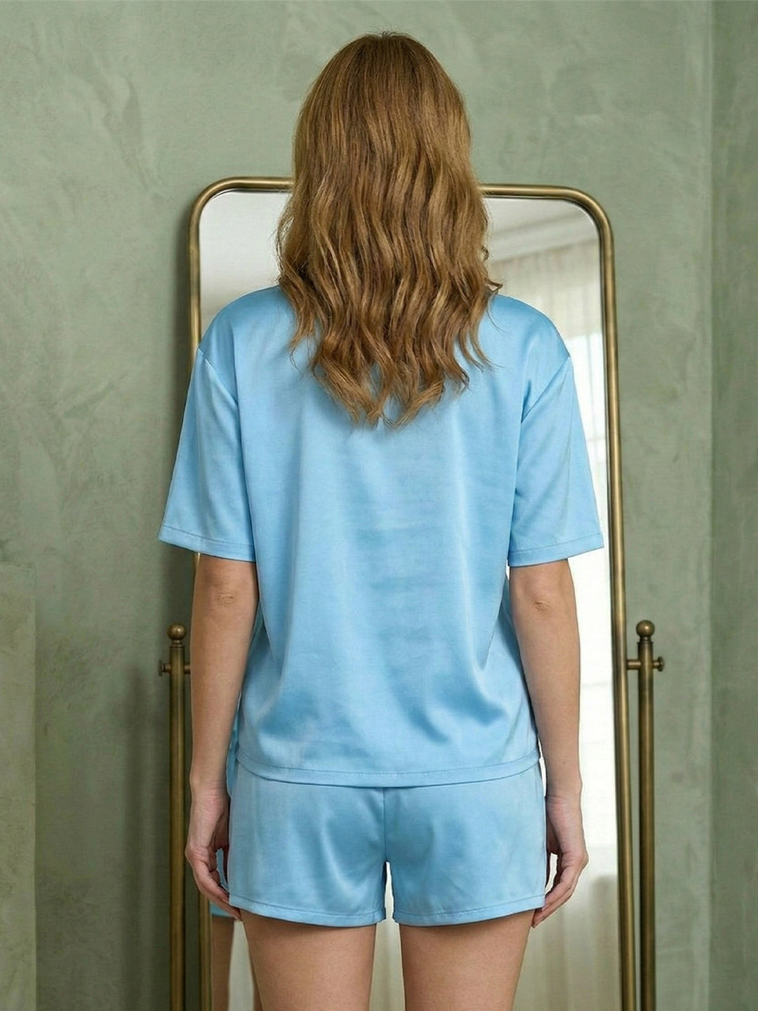 VORA LABEL SKY BLUE Two Piece Set, Loungewear Set T-shirt & Shorts, Short Sleeve Women And Girls Secondary image