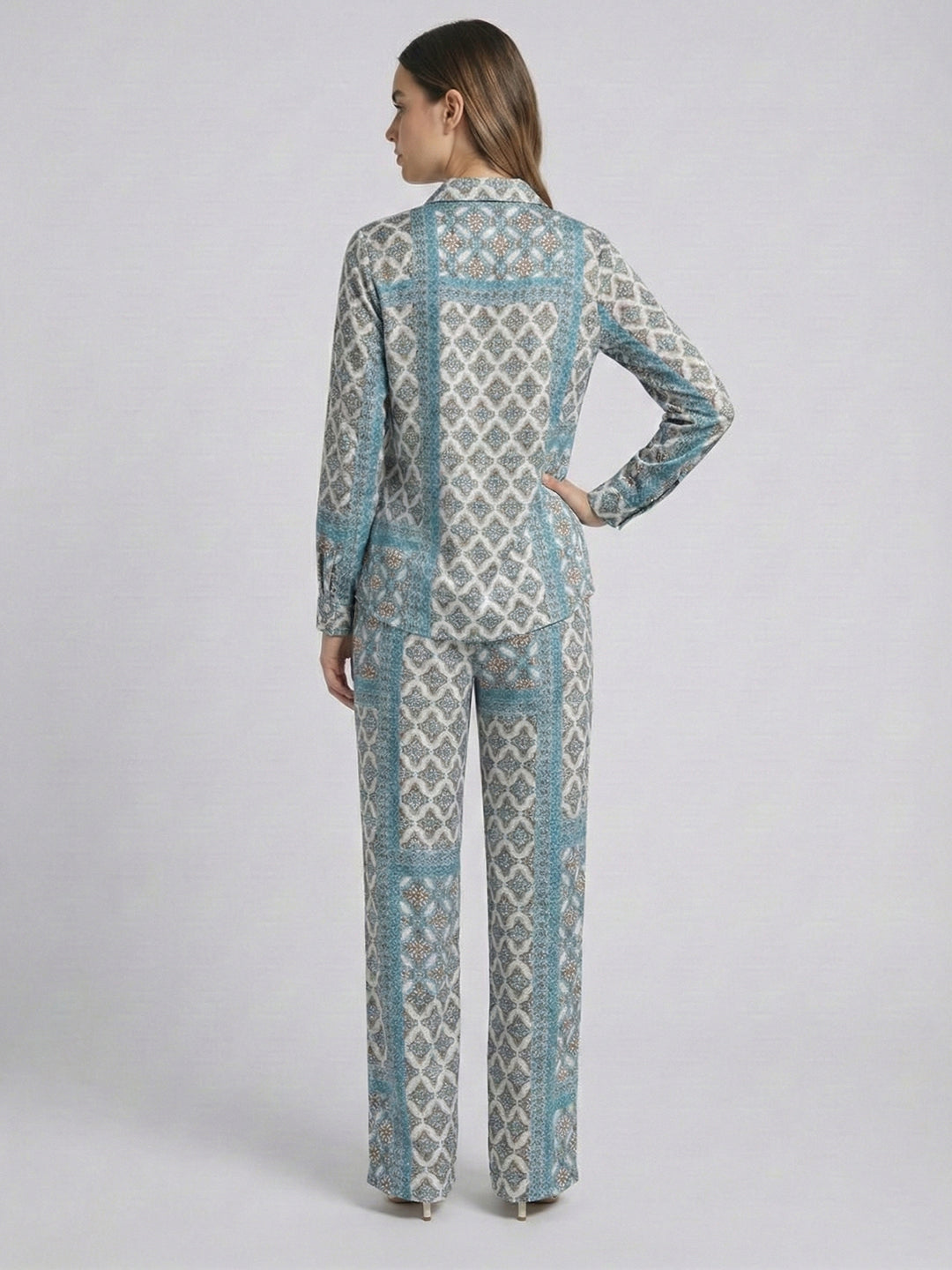 VORA LABEL Women Viscose Rayon Floral Printed Regular Fit Co-ord Set - Sky Blue Secondary image