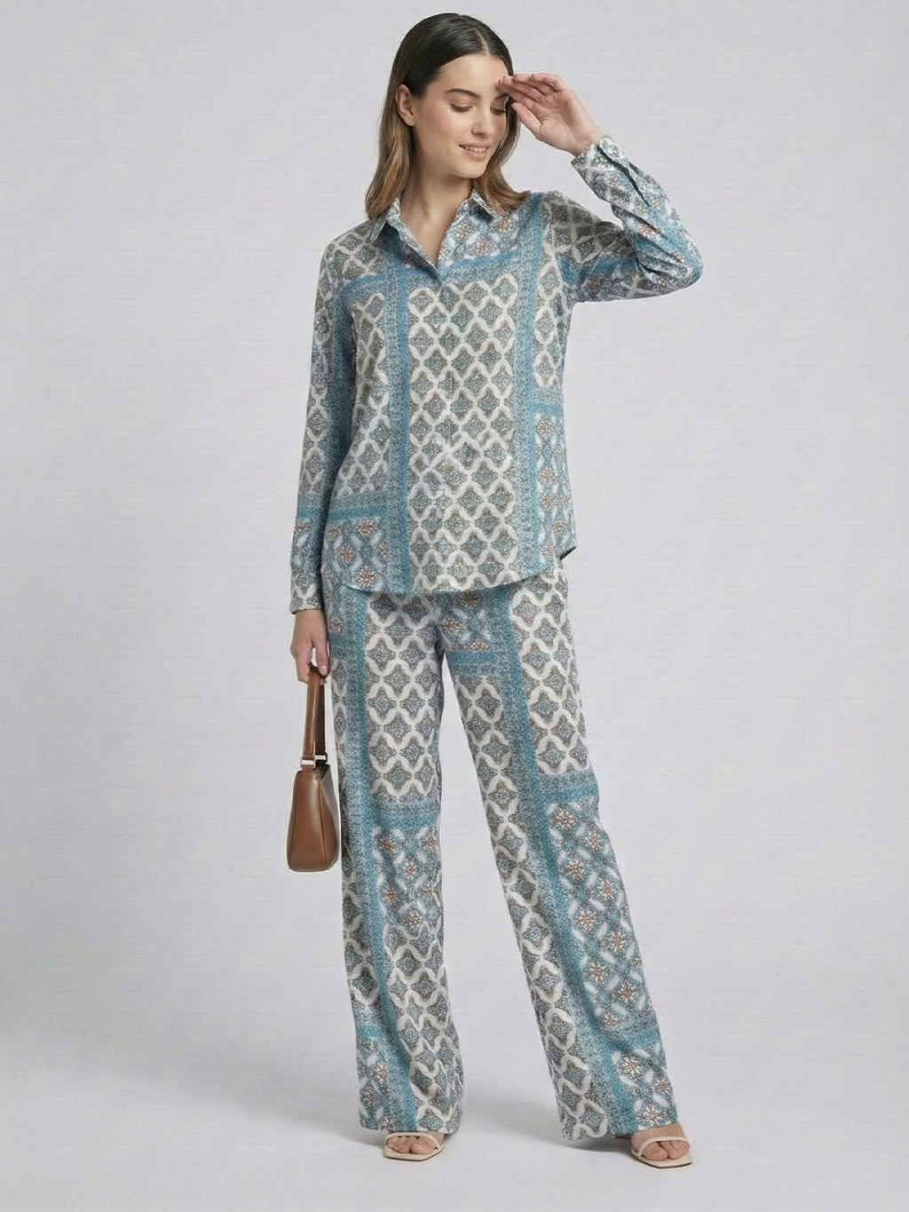 VORA LABEL Women Viscose Rayon Floral Printed Regular Fit Co-ord Set - Sky Blue