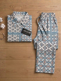 VORA LABEL Women Viscose Rayon Floral Printed Regular Fit Co-ord Set - Sky Blue