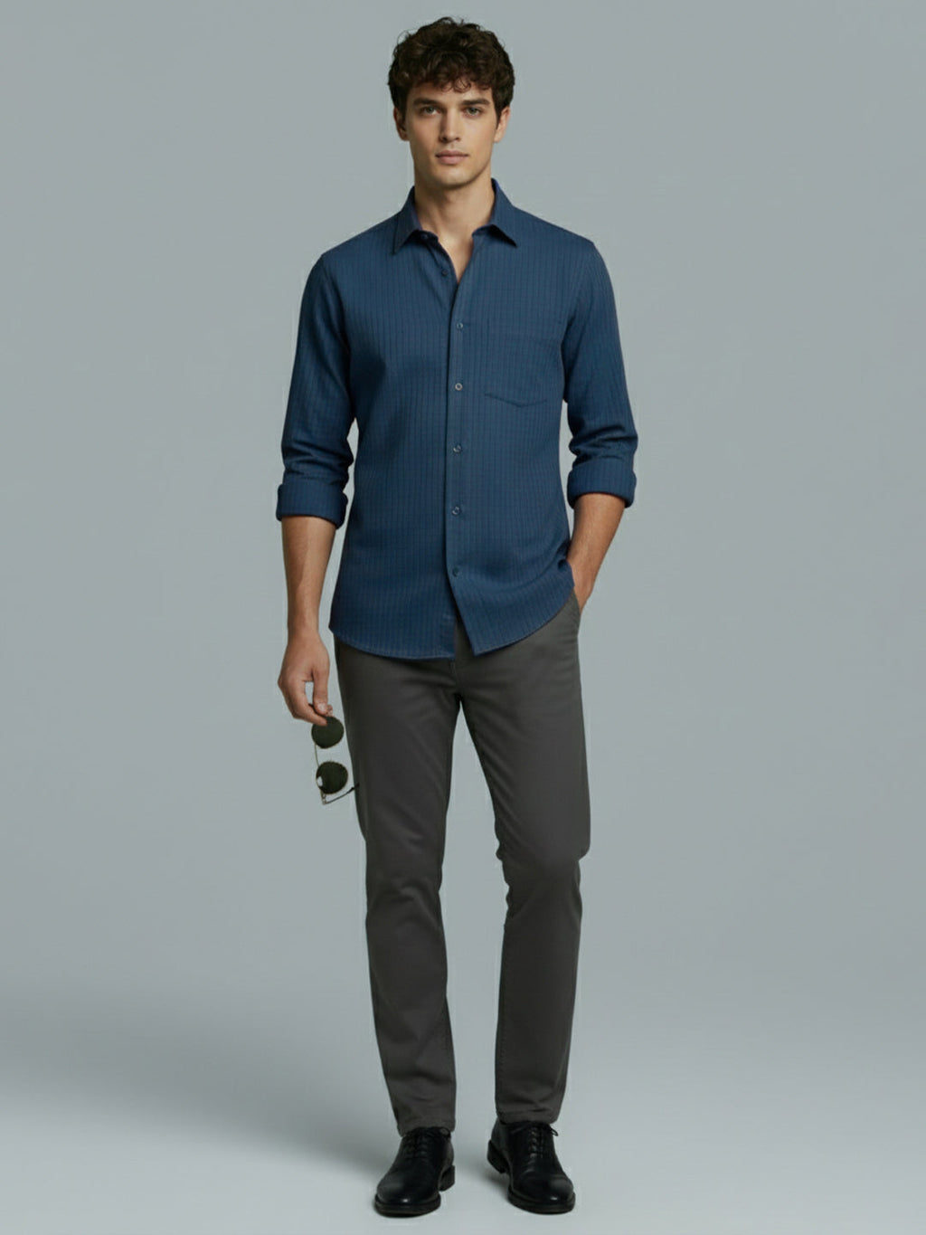 VORA LABEL Men Cotton Solid Regular Fit Spread Collar Casual Shirt - Black