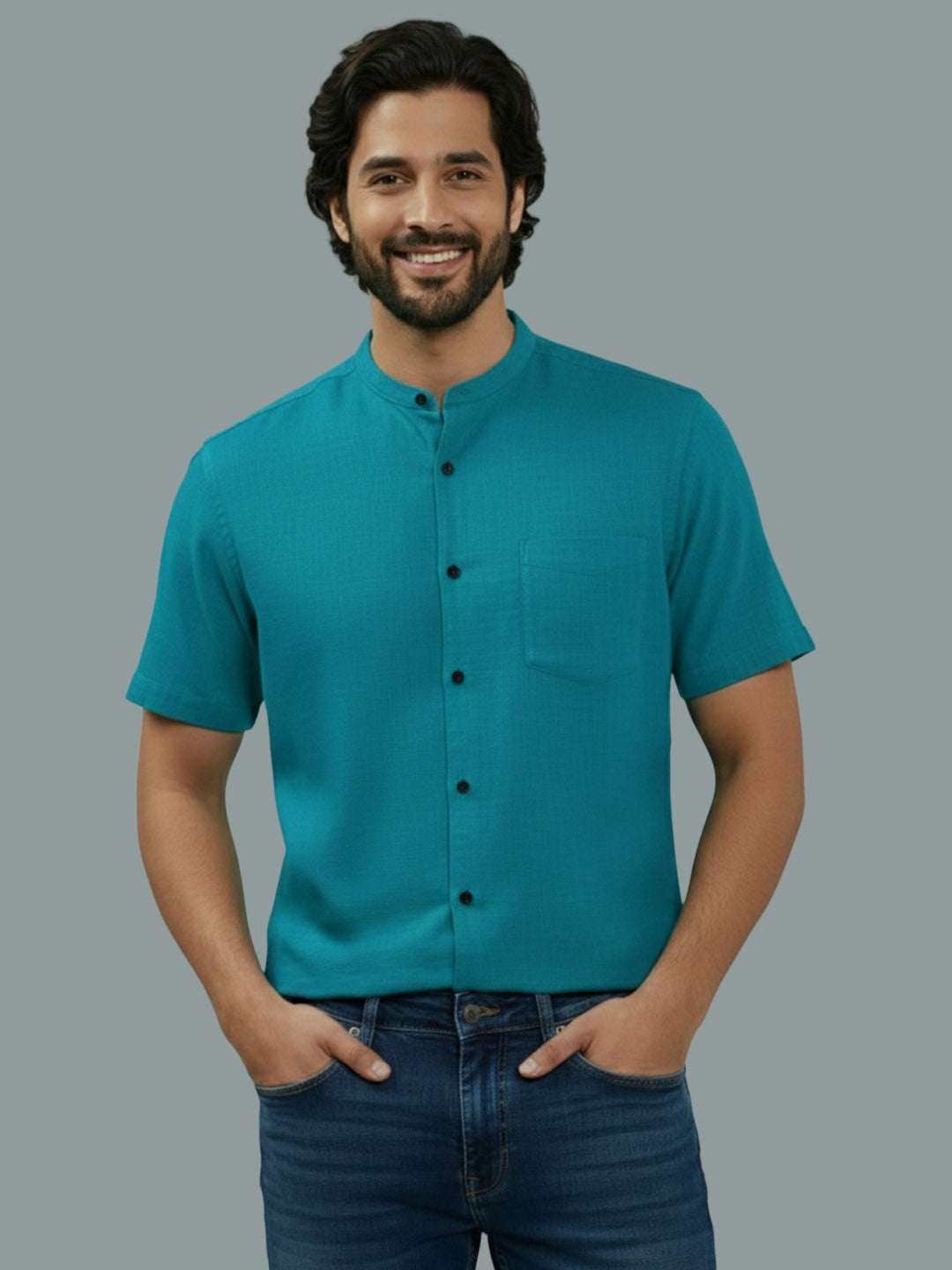VORA LABEL Men Cotton Regular Fit Mandarin Collar Casual Shirt - White