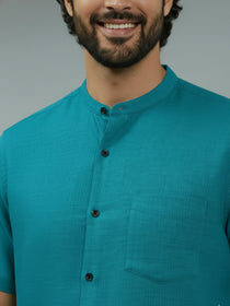 VORA LABEL Men Cotton Regular Fit Mandarin Collar Casual Shirt - White