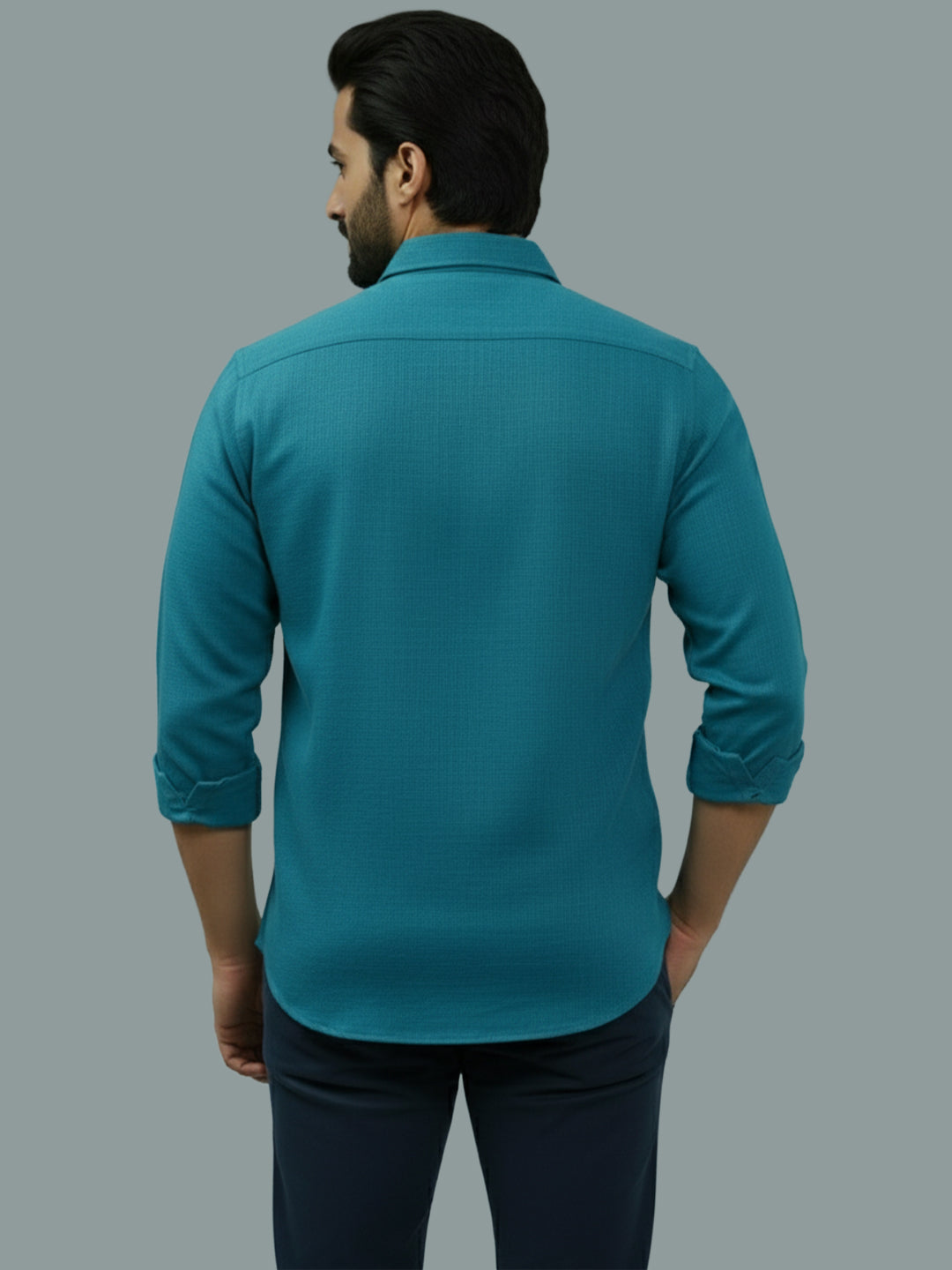 VORA LABEL Men Cotton Regular Fit Spread Collar Casual Shirt - Green