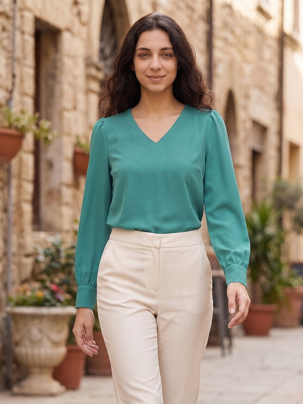 VORA LABEL Women Denim Solid Regular Fit Top - Teal Blue
