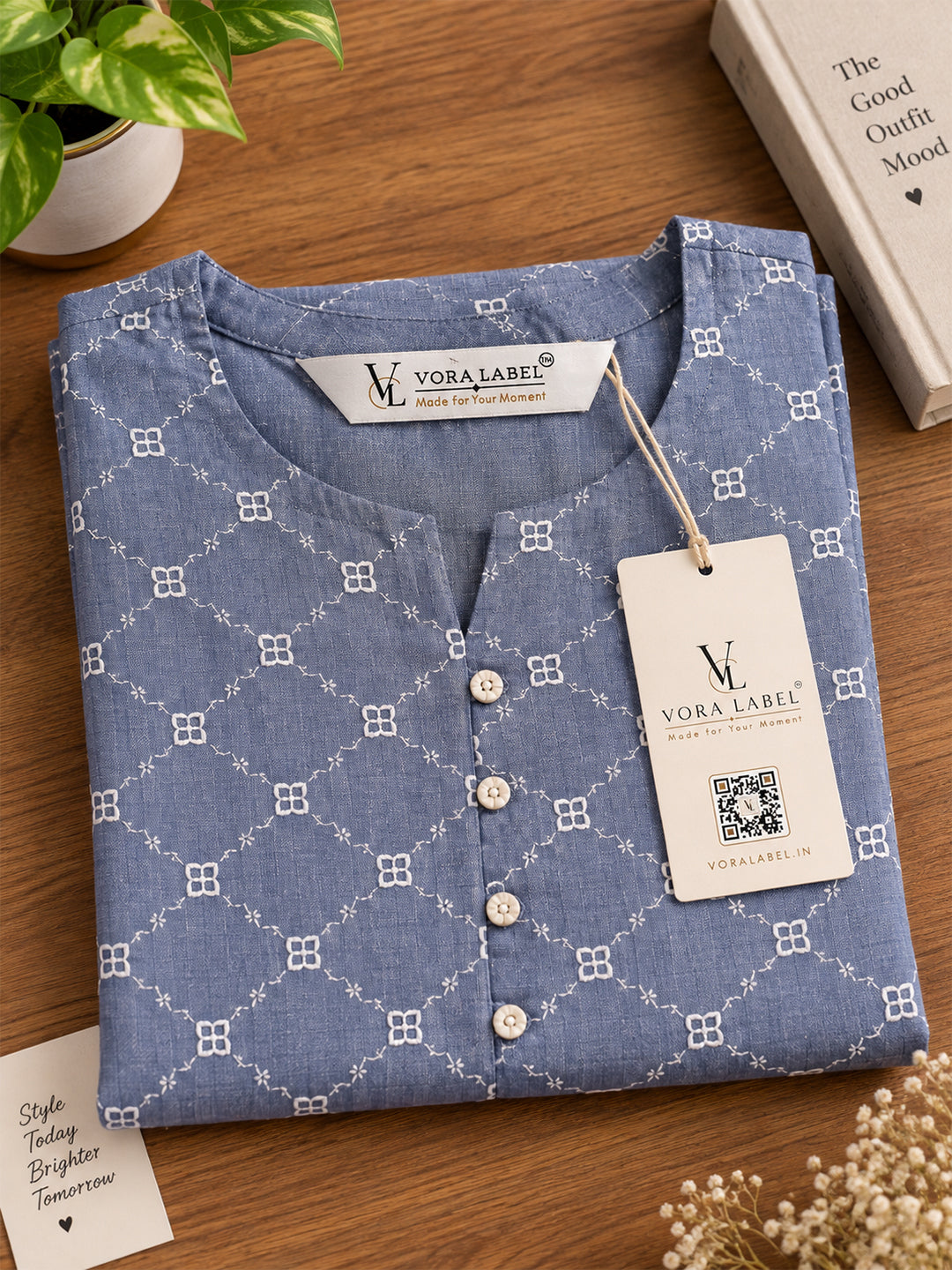 VORA LABEL Women Cotton Floral Printed Regular Fit Top - Dark Grey