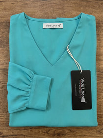 VORA LABEL Women Denim Solid Regular Fit Top - Teal Blue