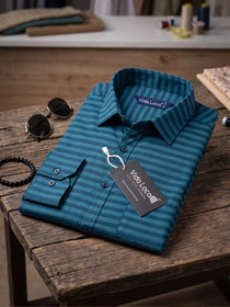 VORA LABEL Men Denim Striped Slim Fit Casual Shirt - Black