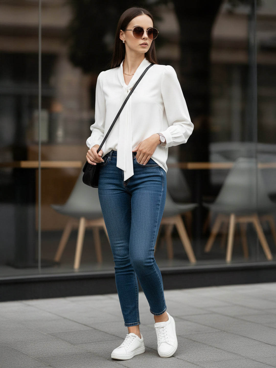 VORA LABEL Women Denim Solid Regular Fit Top - White