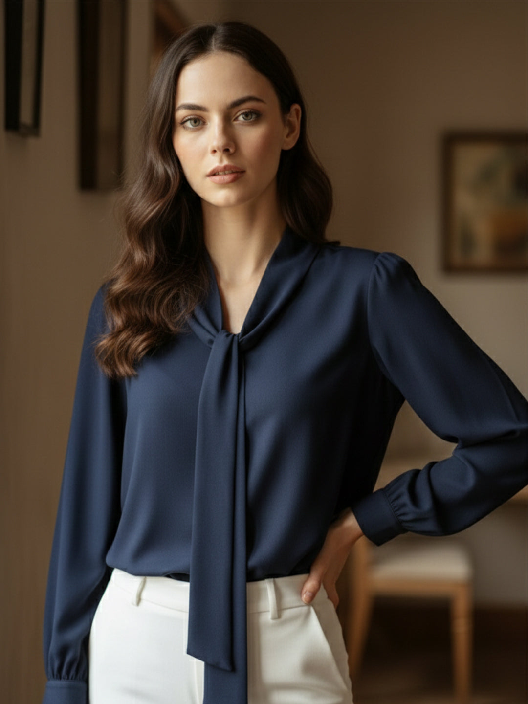 VORA LABEL Women Denim Solid Regular Fit Top - Navy Blue