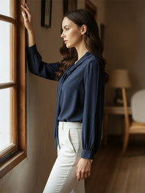 VORA LABEL Women Denim Solid Regular Fit Top - Navy Blue