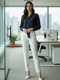 VORA LABEL Women Denim Solid Regular Fit Top - Navy Blue