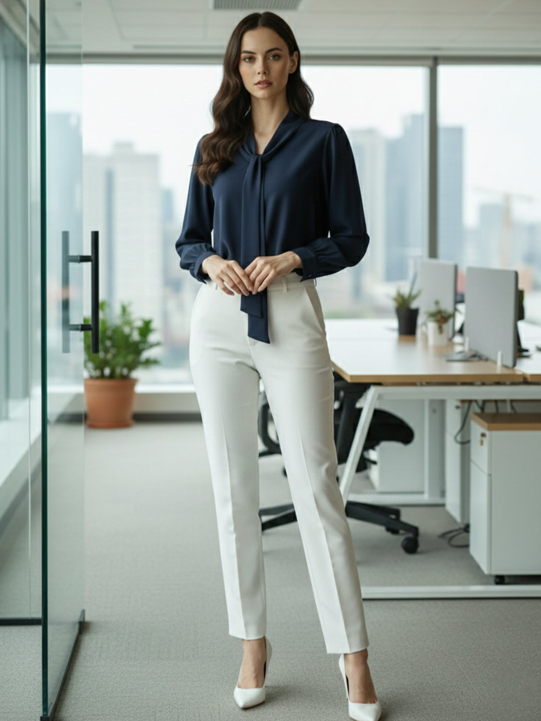 VORA LABEL Women Denim Solid Regular Fit Top - Navy Blue