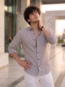 VORA LABEL Men Cotton Striped Regular Fit Casual Shirt - Gray Light