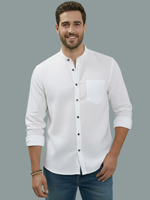VORA LABEL Men Cotton Regular Fit Mandarin Collar Casual Shirt - Pink