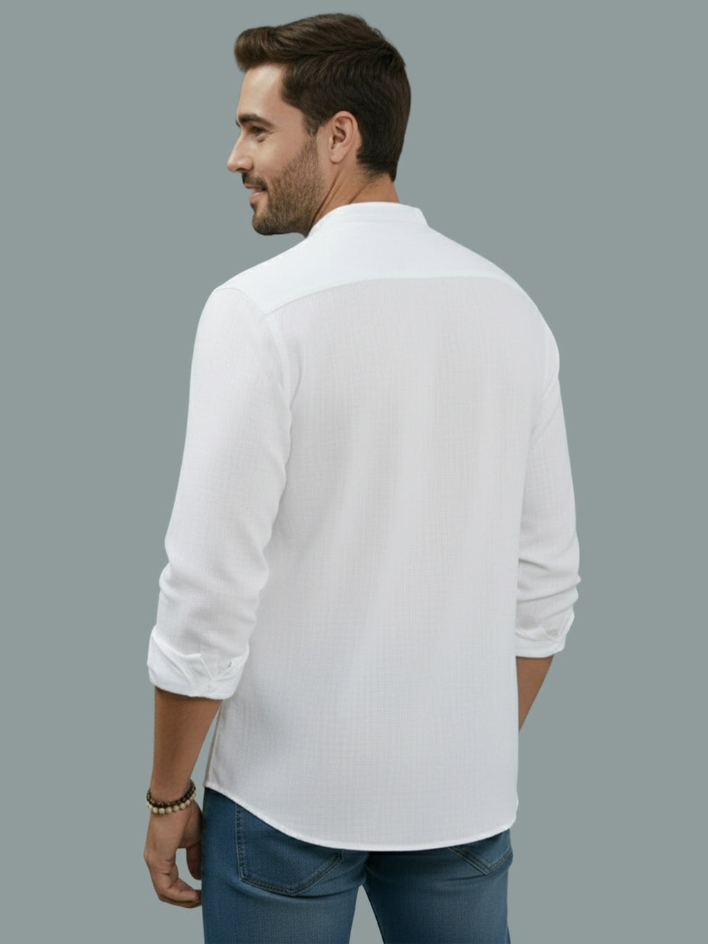 VORA LABEL Men Cotton Regular Fit Mandarin Collar Casual Shirt - Pink