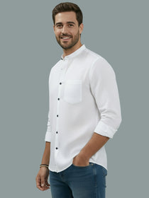 VORA LABEL Men Cotton Regular Fit Mandarin Collar Casual Shirt - Pink