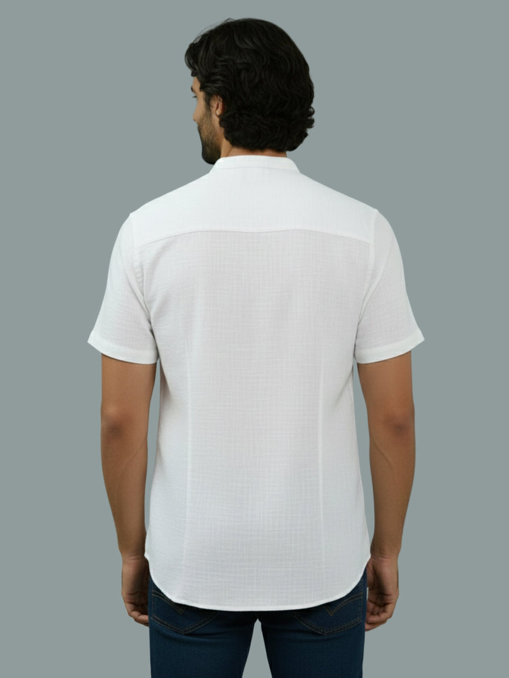 VORA LABEL Men Cotton Regular Fit Mandarin Collar Casual Shirt - White