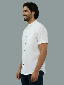 VORA LABEL Men Cotton Regular Fit Mandarin Collar Casual Shirt - White