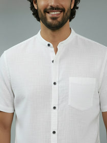 VORA LABEL Men Cotton Regular Fit Mandarin Collar Casual Shirt - White