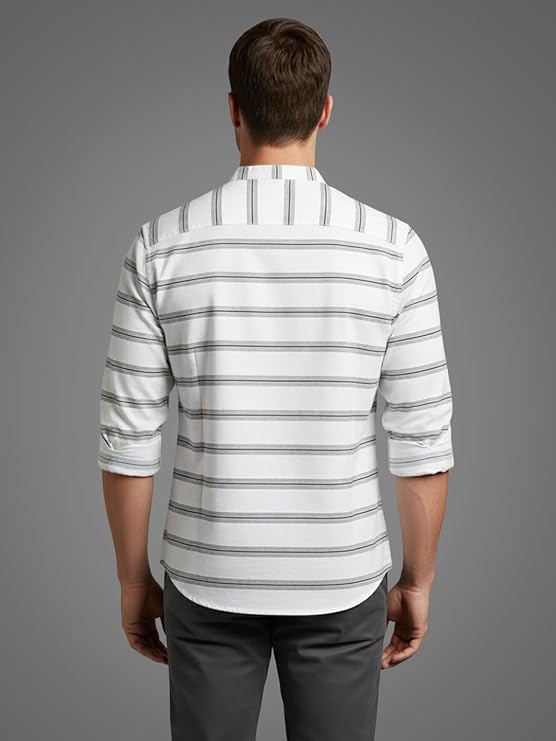 VORA LABEL Men Cotton Striped Spread Collar Short Kurta - White
