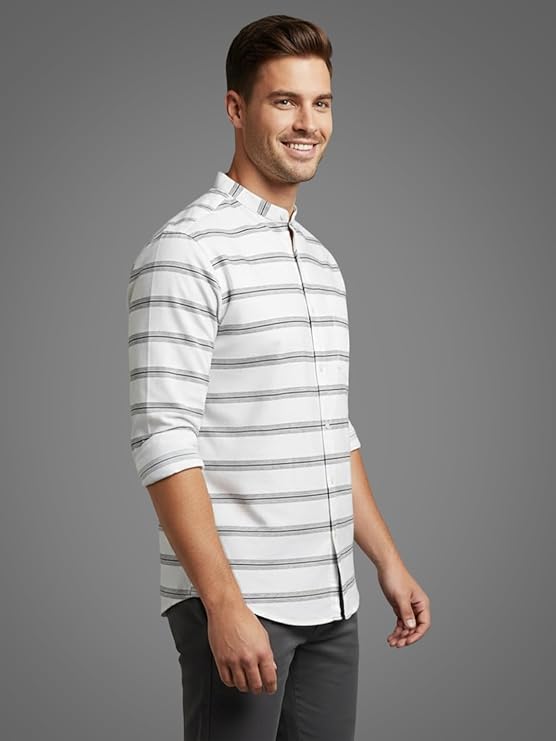 VORA LABEL Men Cotton Striped Spread Collar Short Kurta - White