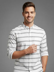 VORA LABEL Men Cotton Striped Spread Collar Short Kurta - White