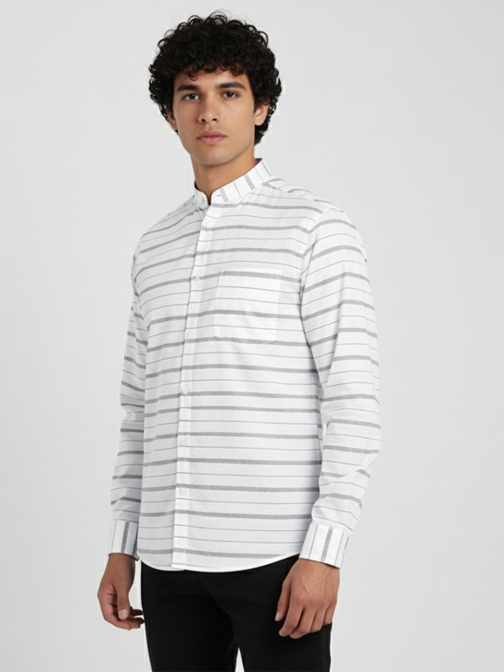 VORA LABEL Men Cotton Striped Spread Collar Short Kurta - Navy Blue