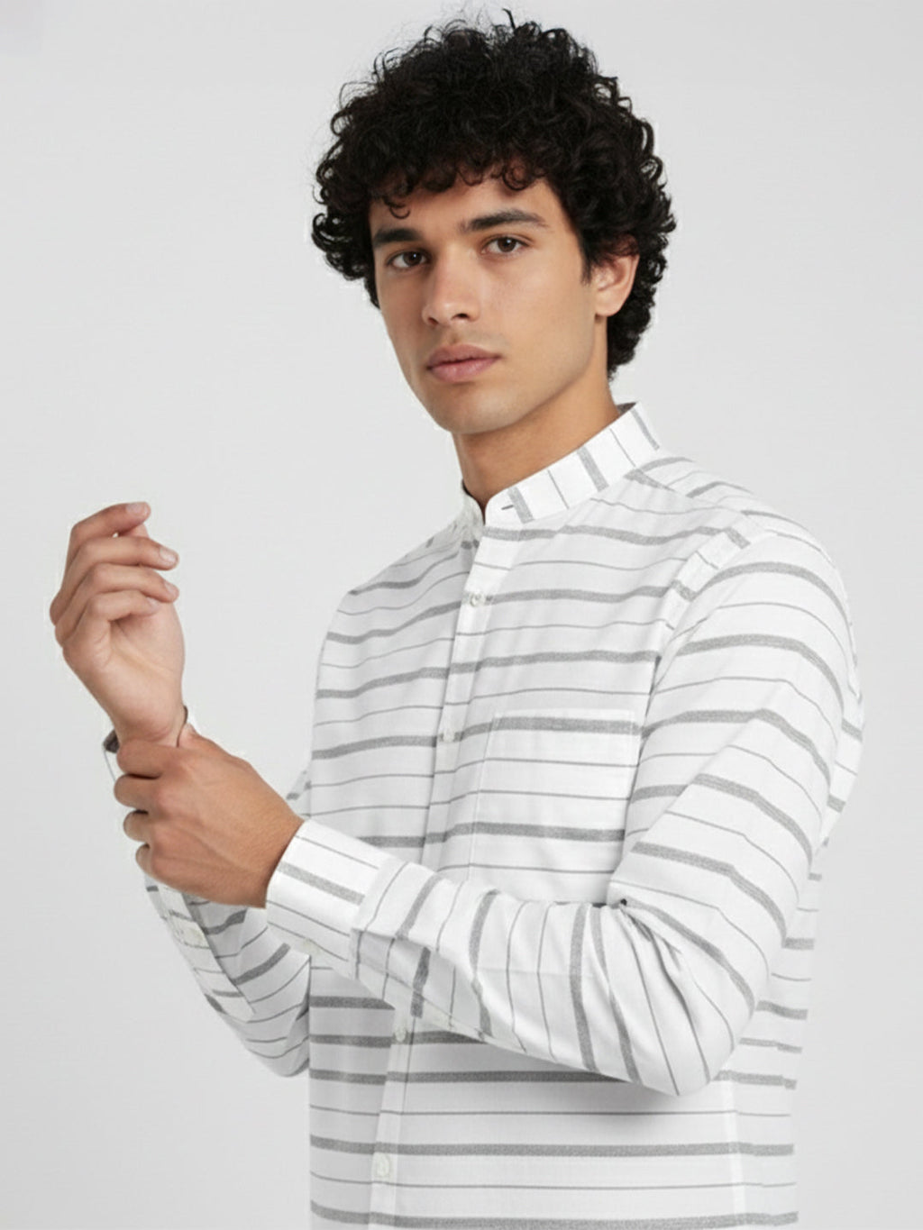 VORA LABEL Men Cotton Striped Spread Collar Short Kurta - Navy Blue