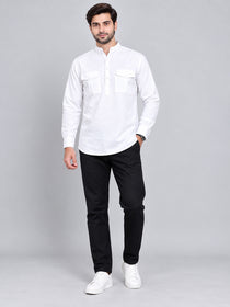 VORA LABEL Men’s Pure Cotton Solid Mandarin Collar Kurta | Full Sleeves with Roll-Up Tab | Casual & Smart Casual Wear