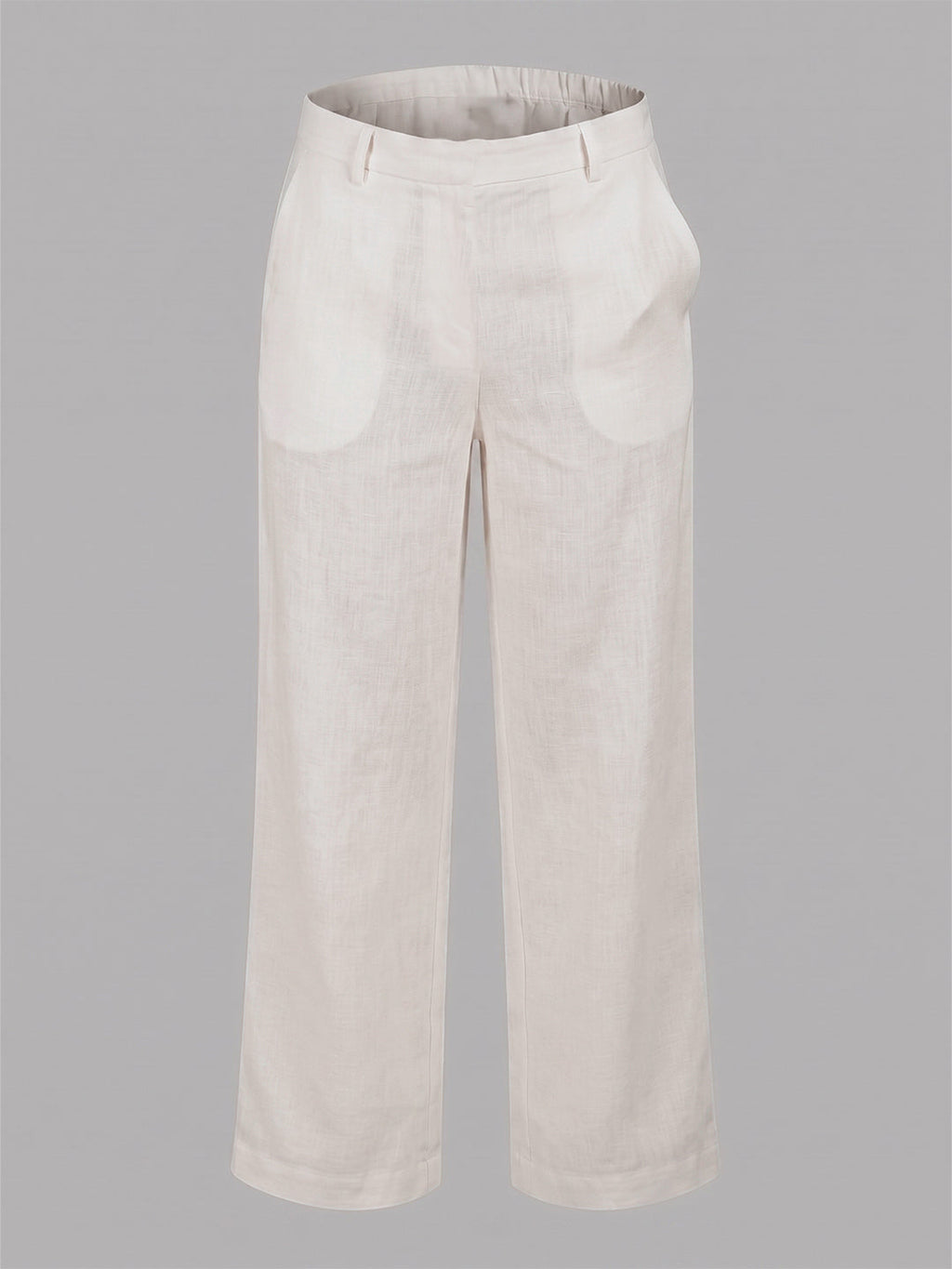 VORA LABEL Women Linen Solid Full Length Wide-Leg Trousers - Cream