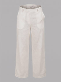 VORA LABEL Women Linen Solid Full Length Wide-Leg Trousers - Cream