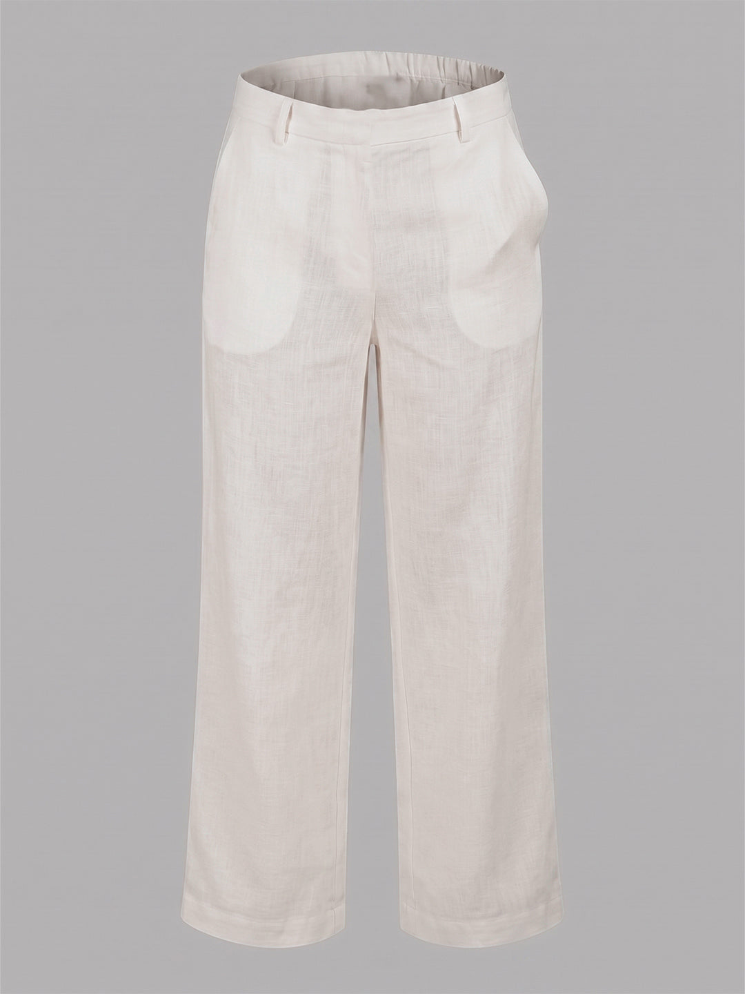 VORA LABEL Women Linen Solid Full Length Wide-Leg Trousers - Cream