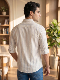 VORA LABEL Men Cotton Striped Regular Fit Casual Shirt - White