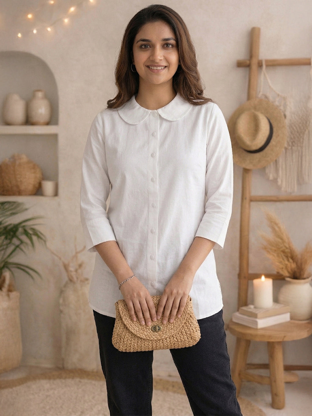 VORA LABEL Women Cotton Solid Regular Fit Shirt - White