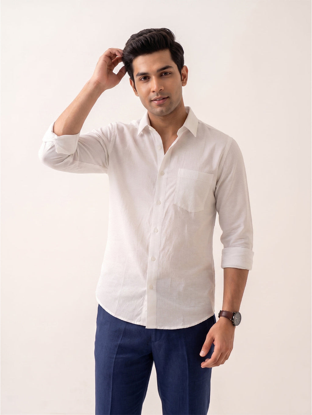 VORA LABEL Men Cotton Solid Regular Fit Casual Shirt - White