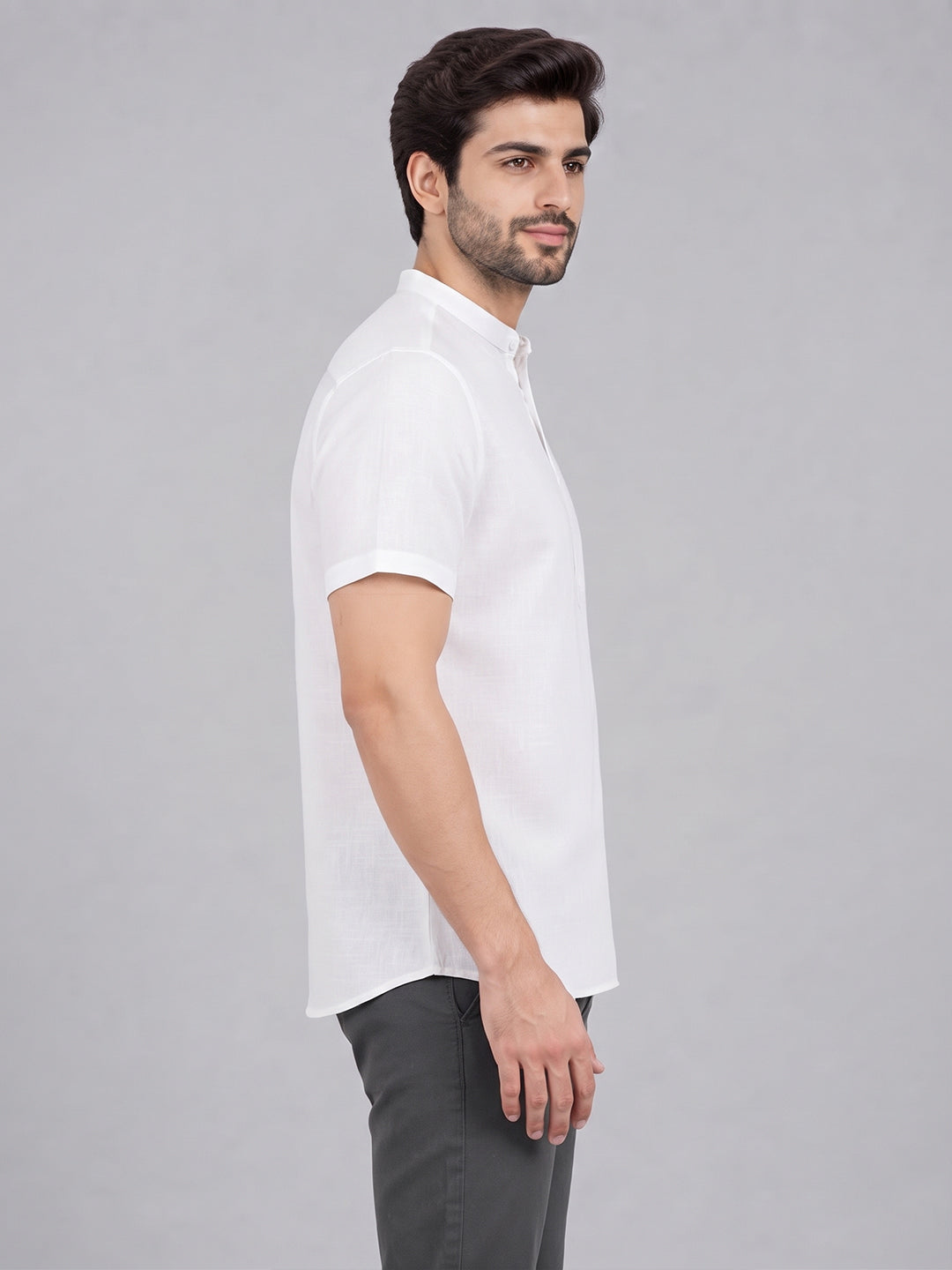 VORA LABEL Men’s Cotton Blend Mandarin Collar Half Kurta | Short Sleeve Solid Casual Wear