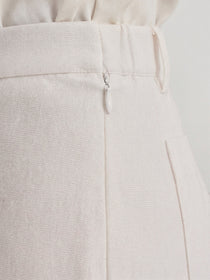 VORA LABEL Women Linen Solid Full Length Wide-Leg Trousers - Cream