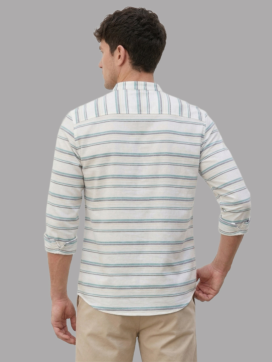 VORA LABEL Men Cotton Striped Relaxed Fit Short Kurta - Pista Blue