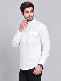 VORA LABEL Men’s Pure Cotton Solid Mandarin Collar Kurta | Full Sleeves with Roll-Up Tab | Casual & Smart Casual Wear
