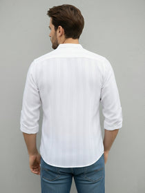 VORA LABEL Men Cotton Striped Relaxed Fit Mandarin Collar Full Sleeve Short Kurta - White