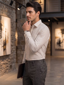 VORA LABEL Men Cotton Striped Regular Fit Spread Collar Casual Shirt - White