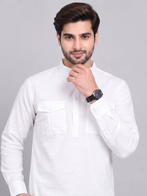 VORA LABEL Men’s Pure Cotton Solid Mandarin Collar Kurta | Full Sleeves with Roll-Up Tab | Casual & Smart Casual Wear