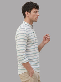 VORA LABEL Men Cotton Striped Relaxed Fit Short Kurta - Pista Blue