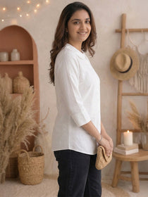 VORA LABEL Women Cotton Solid Regular Fit Shirt - White
