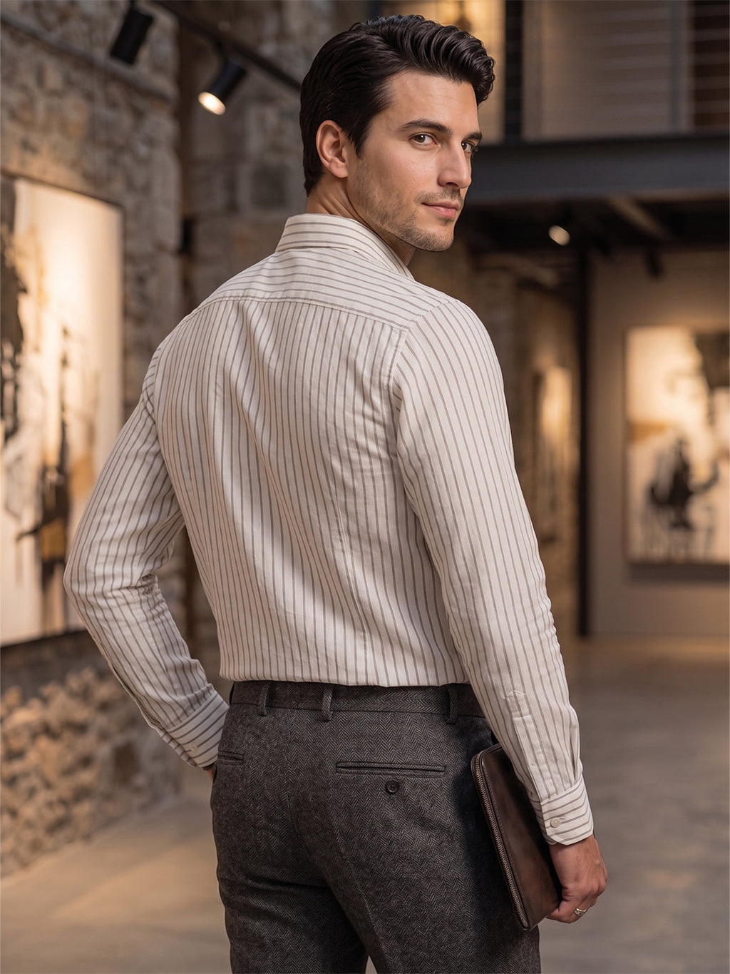 VORA LABEL Men Cotton Striped Regular Fit Spread Collar Casual Shirt - White