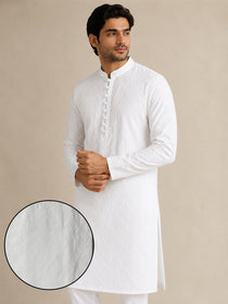 VORA LABEL Men Cotton Chikankari Embroidered Regular Fit Long Kurta - White