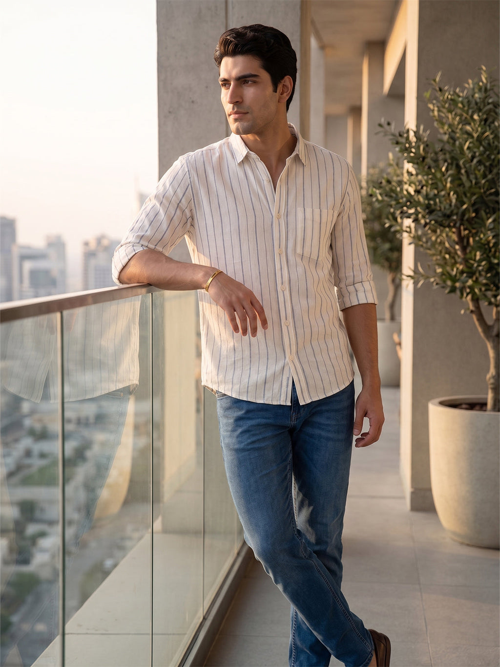 VORA LABEL Men Cotton Striped Regular Fit Casual Shirt - White